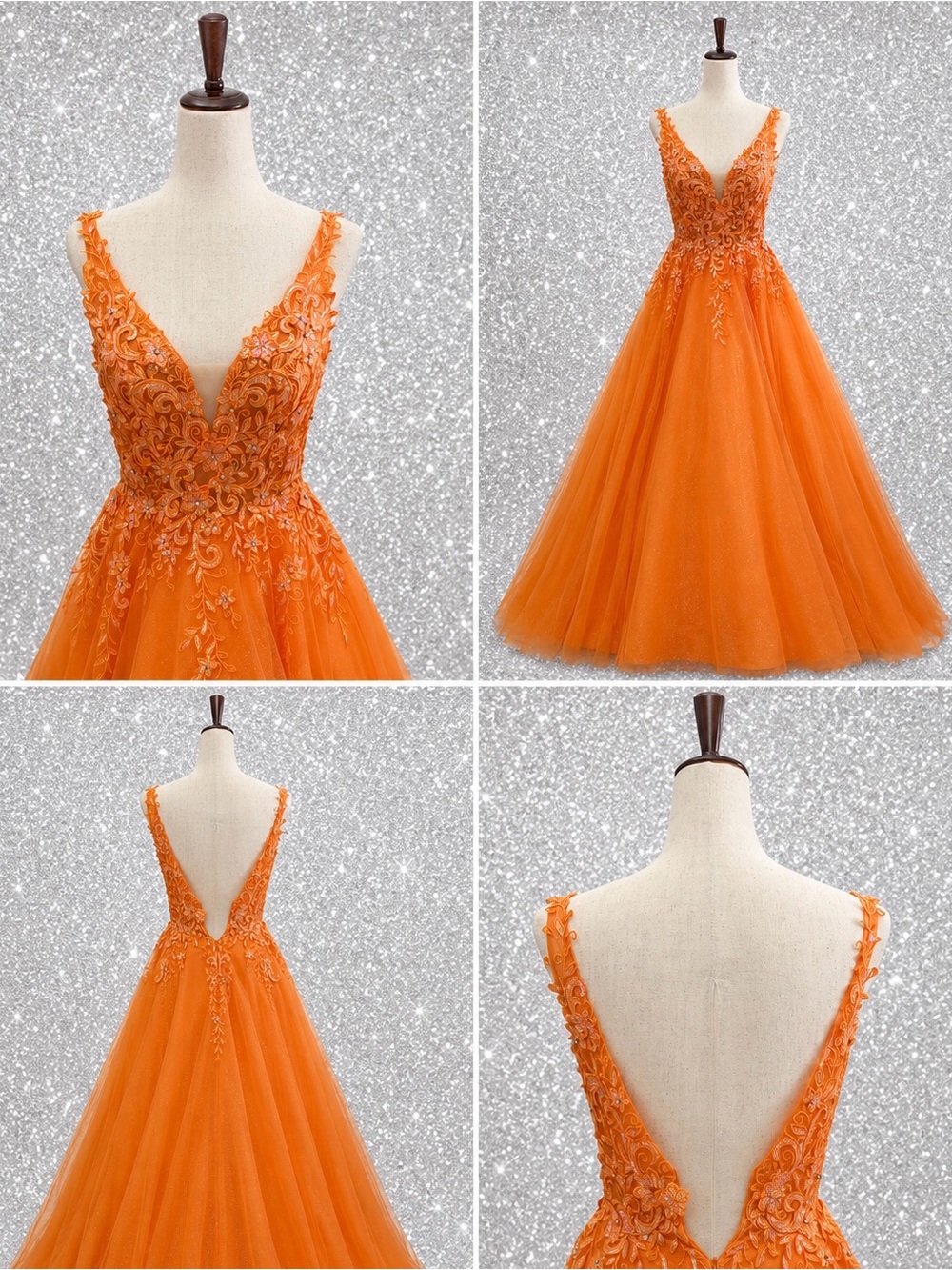 JVN by Jovani Orange V-Neck Long Formal Prom ballgown Dress 00 NWT
